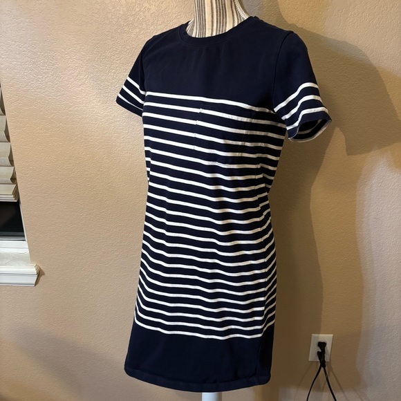 J. Crew Dress XS Navy White Nautical Striped Mini T-Shirt Dress Short Slv Cotton - Picture 9 of 15